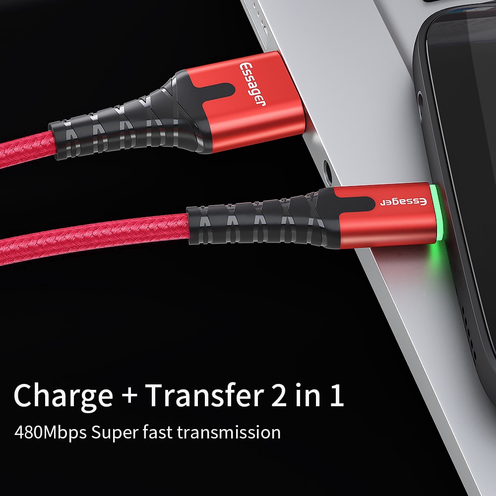 Sẵn Dây Cáp Sạc Dữ Liệu micro usb 3a essager Sạc Nhanh Có Đèn led 3a Cho Điện Thoại| Shop Phụ Kiện Số - Ảnh 3