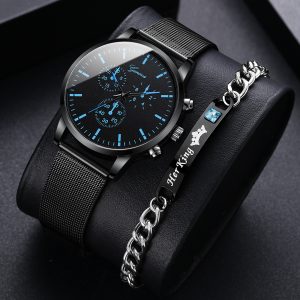 Sẵn Đồng hồ nam doanh nhân Lưới thời trang với Bộ vòng tay vương miện đồng hồ thạch anh| Shop Phụ Kiện Số