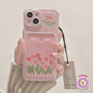 Sẵn Hoa Tulip Hồng Cho IPhone 15 Ốp Điện Thoại 4 13 12 11 Pro Max X XS XR XS Max 7 8 Plus SE2020 12 Mini 13 Mini Vỏ Điện Thoại Thẻ Vỏ Điện Thoại Đựng Thẻ Chèn Vỏ Mềm Cô Gái KB| Shop Phụ Kiện Số
