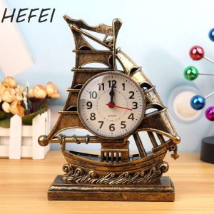 Sẵn Đồng hồ báo thức thuyền buồm HEFEI, Điêu khắc thuyền buồm đáng yêu cổ điển, Đồng hồ báo thức để bàn thân thiện với môi trường Địa Trung Hải sáng tạo Đầu giường| Shop Phụ Kiện Số