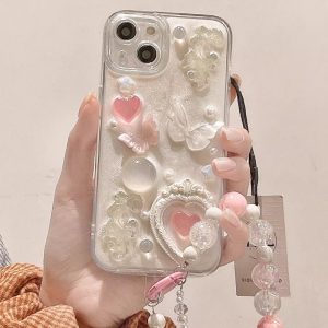 Sẵn Ốp điện thoại mềm hình bướm màu hồng sang trọng 3D GEM Gemstone HP iP iPhone X XR XS Max 16 Pro Max 11 12 13 14 15 16 Pro Max Ốp lưng thời trang nữ trong suốt| Shop Phụ Kiện Số