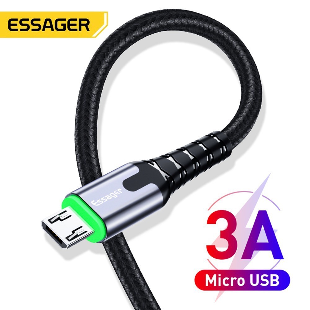 Sẵn Dây Cáp Sạc Dữ Liệu micro usb 3a essager Sạc Nhanh Có Đèn led 3a Cho Điện Thoại| Shop Phụ Kiện Số