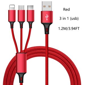 Sẵn Cáp sạc 3 trong 1, cáp dữ liệu USB, cáp đa năng USB 2A, cáp sạc 3 trong 1, cáp dữ liệu USB Type C, cáp dữ liệu Micro USB, cáp sạc điện thoại có thể cấp nguồn đồng thời 3 chiếc.| Shop Phụ Kiện Số