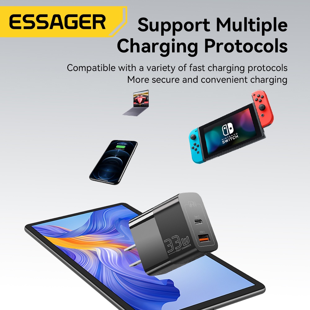 Sẵn Củ sạc nhanh ESSAGER nhiều cổng USB C 33W thích hợp cho iP 14 13 12 11 Pro Max XS 8 Plus iPd Pro Air Mini| Shop Phụ Kiện Số - Ảnh 2