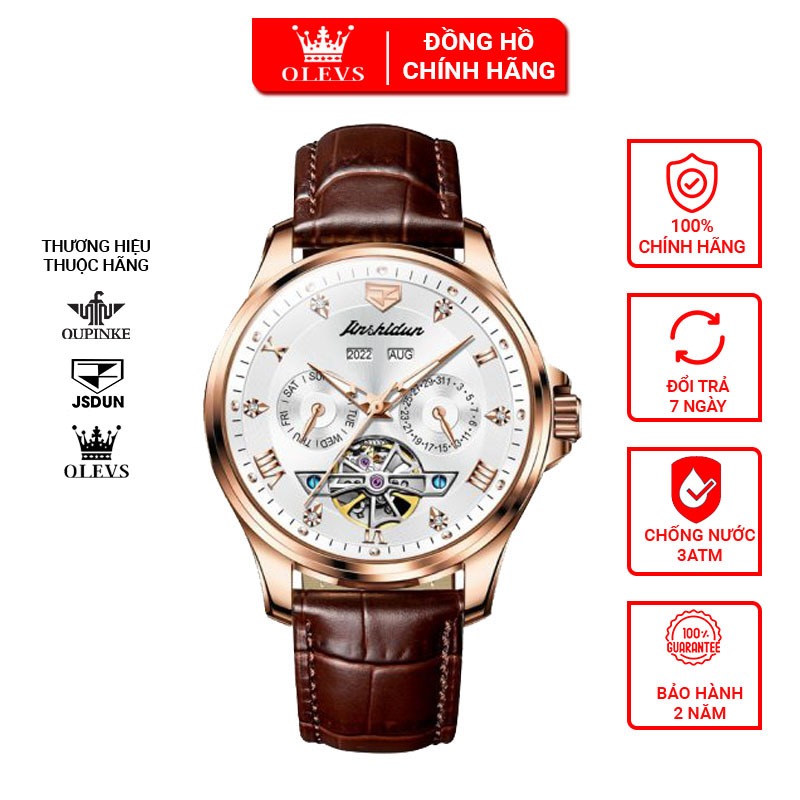 Đồng hồ automatic nam chính hãng lộ máy cơ chống thấm nước vn 11134207 7r98o lrubmy0q2uh032