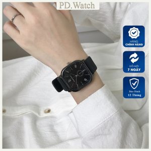 Sẵn Đồng Hồ Nam Nữ Dây Da ROSIVGA - Đồng hồ đeo tay thời trang mặt vuông| Shop Phụ Kiện Số