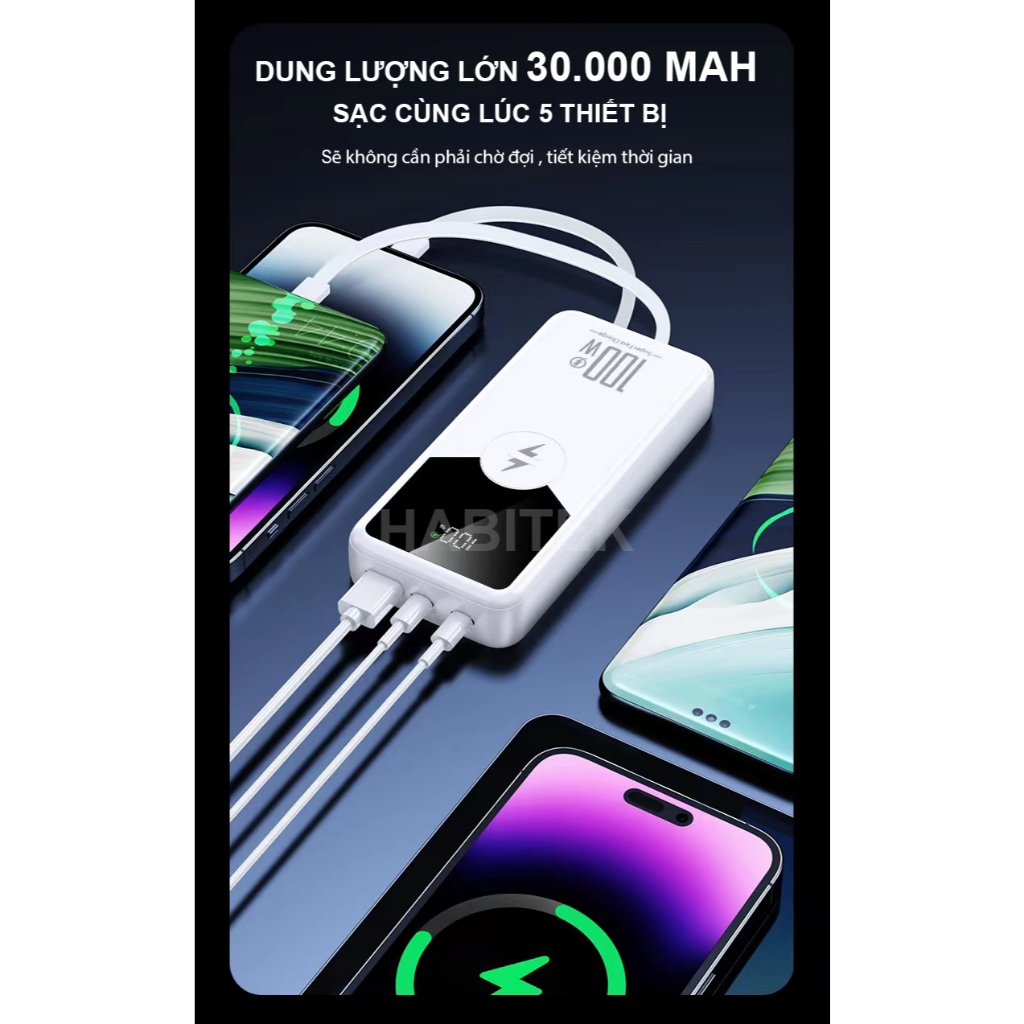 Sẵn Sạc Dự Phòng 30000mah và 50000mah HABITEK HB92 Sạc Nhanh 100W, Tích Hợp Dây Sạc, Sạc Mọi Loại Máy Điện Thoại, BH 6 Tháng| Shop Phụ Kiện Số - Ảnh 3