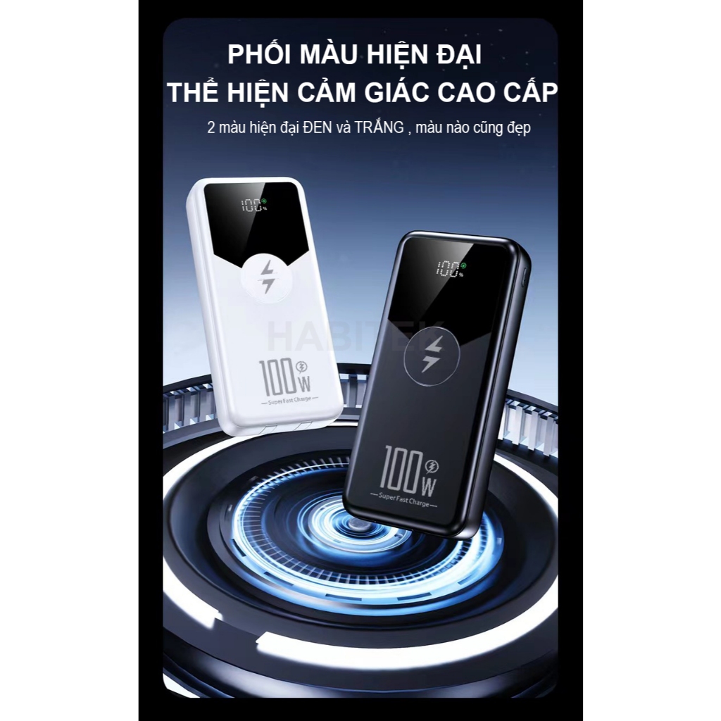 Sẵn Sạc Dự Phòng 30000mah và 50000mah HABITEK HB92 Sạc Nhanh 100W, Tích Hợp Dây Sạc, Sạc Mọi Loại Máy Điện Thoại, BH 6 Tháng| Shop Phụ Kiện Số - Ảnh 4