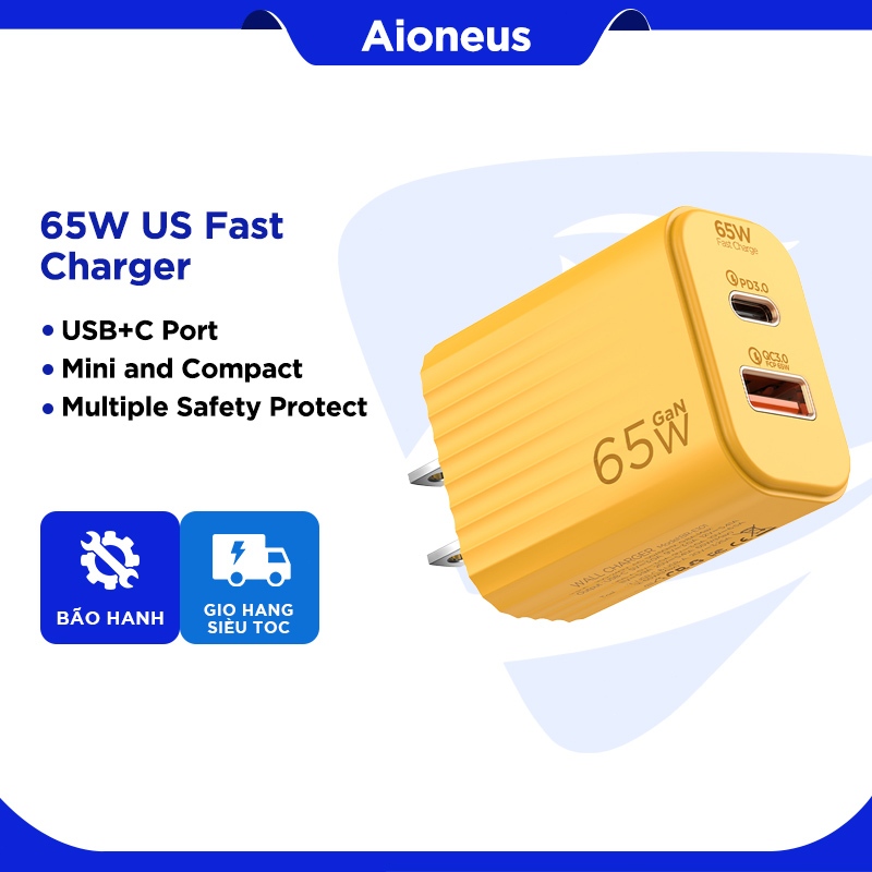 Aioneus Củ Sạc Nhanh 65W 2 Cổng Cao Cục Sạc USB C Cho Samsung Huawei Xiaomi Oppo vn 11134207 7r98o lwe48vups9uj0b