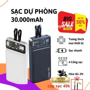 Sẵn Sạc Dự Phòng 30000mAh Pin Sạc Nhanh - Màn Hình LED, Pin Siêu Trâu, Có Sẵn 2 Dây Sạc| Shop Phụ Kiện Số