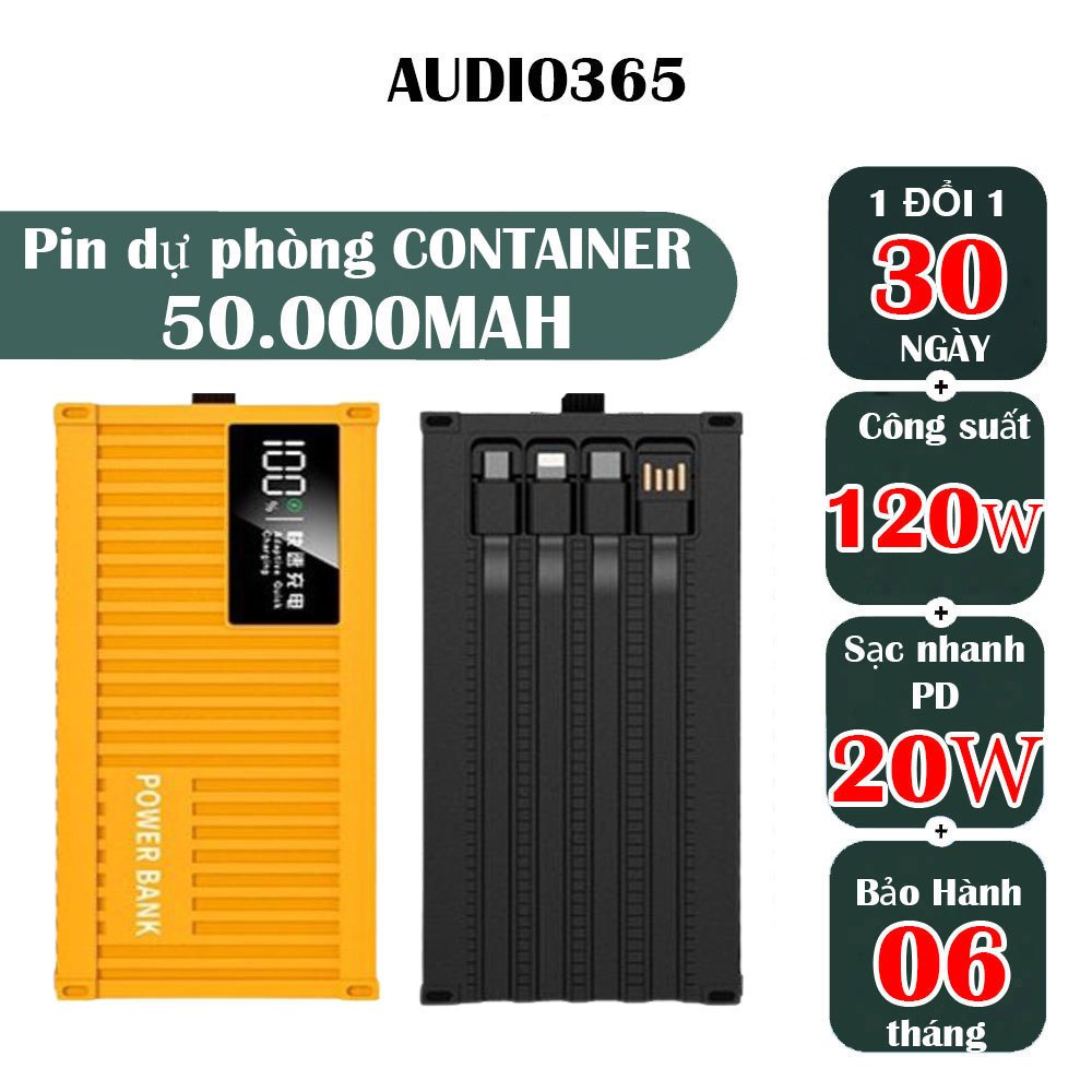 Sẵn Sạc dự phòng CONTAINER 50.000MAH kèm dây sạc nhanh 4 đầu, sạc nhanh PD 120W - AUDIO365| Shop Phụ Kiện Số