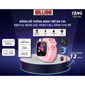 Sẵn Đồng Hồ Thông Minh Trẻ Em Y36 Chống Nước Có Tiếng Việt, Wifi, Lắp Sim, Bảo Hành 12 Tháng BILLION| Shop Phụ Kiện Số