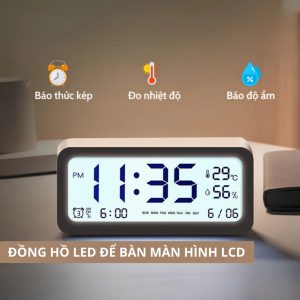 Sẵn Đồng hồ led để bàn báo thức màn hình LCD cao cấp đo nhiệt độ và độ ẩm DHTT & PKDT| Shop Phụ Kiện Số