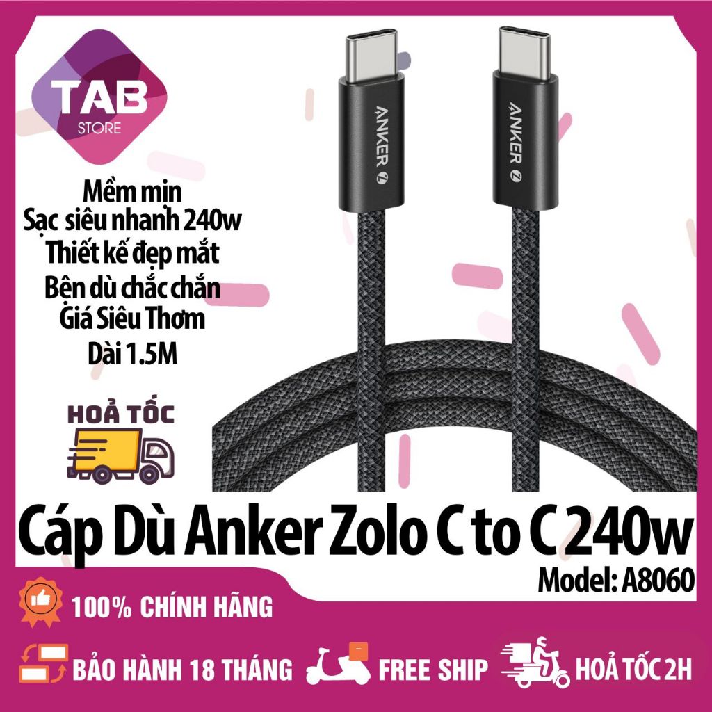 Cáp Dù Anker Zolo C To C 240w Chống Bám Bẩn A8060 - Bảo Hành 18 Tháng vn 11134207 7ras8 m1z8y8bdozob84