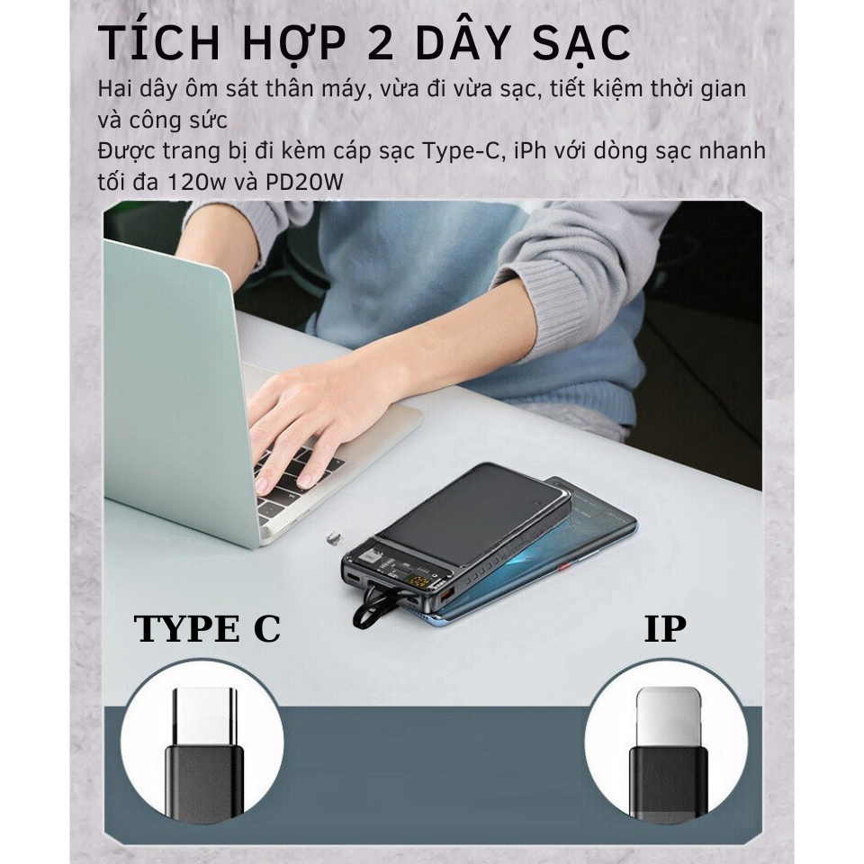 Sẵn Sạc Dự Phòng 30000mAh Pin Sạc Nhanh - Màn Hình LED, Pin Siêu Trâu, Có Sẵn 2 Dây Sạc| Shop Phụ Kiện Số - Ảnh 4