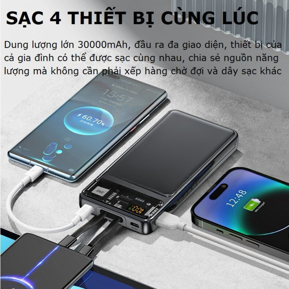 Sẵn Sạc Dự Phòng 30000mAh Pin Sạc Nhanh - Màn Hình LED, Pin Siêu Trâu, Có Sẵn 2 Dây Sạc| Shop Phụ Kiện Số - Ảnh 5