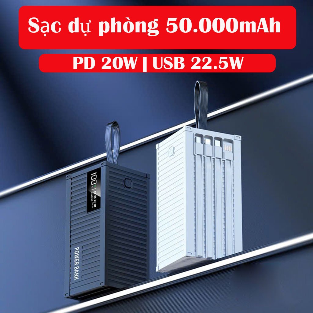 Sẵn Sạc dự phòng CONTAINER 50.000MAH kèm dây sạc nhanh 4 đầu, sạc nhanh PD 120W - AUDIO365| Shop Phụ Kiện Số - Ảnh 5