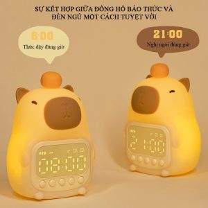 Sẵn Đồng Hồ Báo Thức Capybara Tích Hợp Đèn Ngủ Có Thể Sạc Lại, Đèn Ngủ Silicon Dễ Thương Màn Hình LED| Shop Phụ Kiện Số