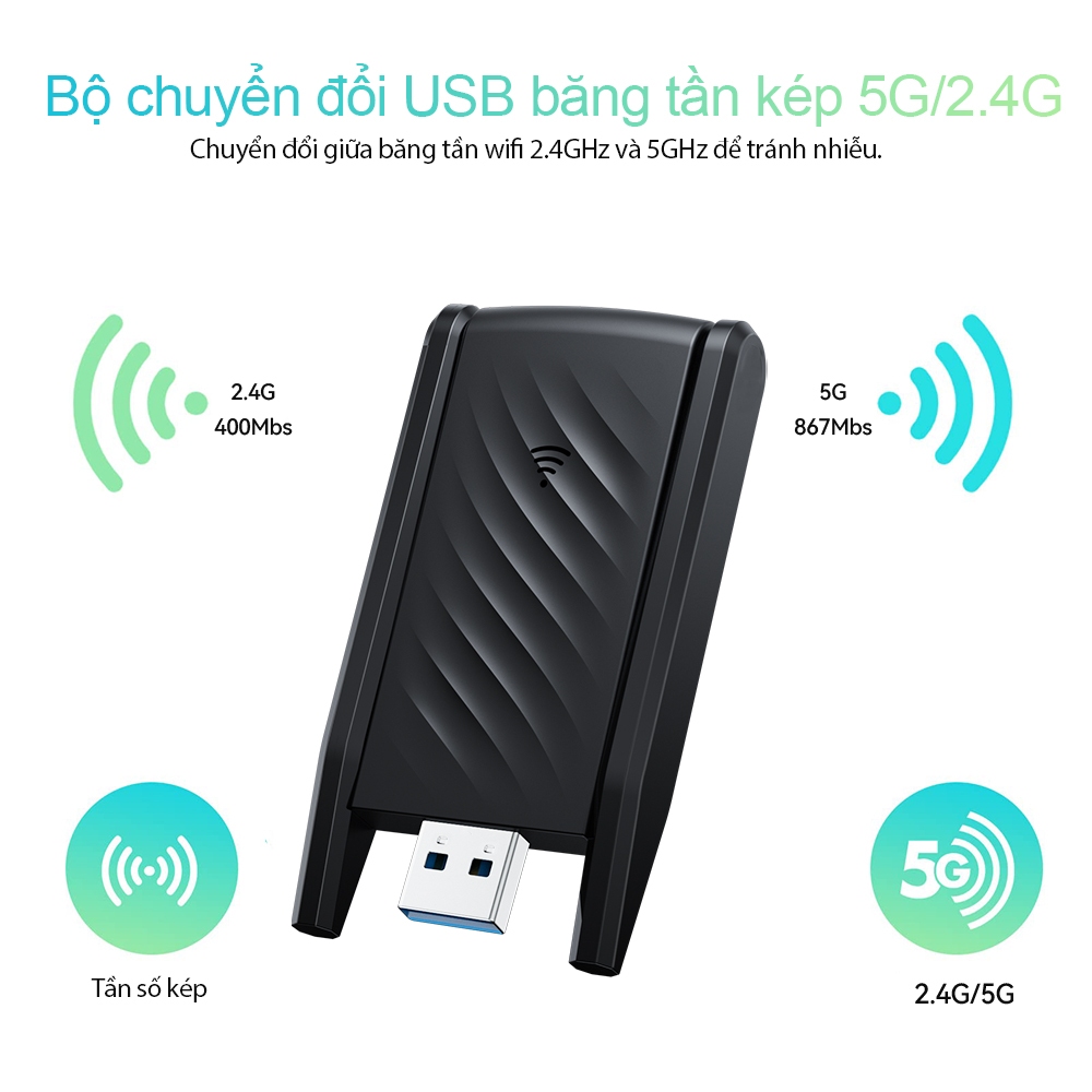 Sẵn USB Thu Sóng wifi Goojodoq 1300mbps USB 3.0 2 Râu Kết Nối Mạng Không Dây 2.4G+5G Bộ Thu Phát WiFi Cho Máy Tính| Shop Phụ Kiện Số - Ảnh 3