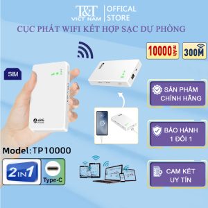 Sẵn Cục phát wifi từ sim 4G kiêm pin sạc dự phòng 10000mAh TP10000, bộ phát wifi di động tốc độ cao 300Mbps Tất Cả Nhà Mạng| Shop Phụ Kiện Số
